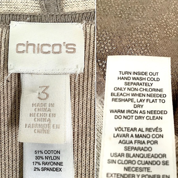 CHICO’S Reversible Cardigan Long Sweater Vest Taupe Tan Damask Travel Office XL - Picture 7 of 9